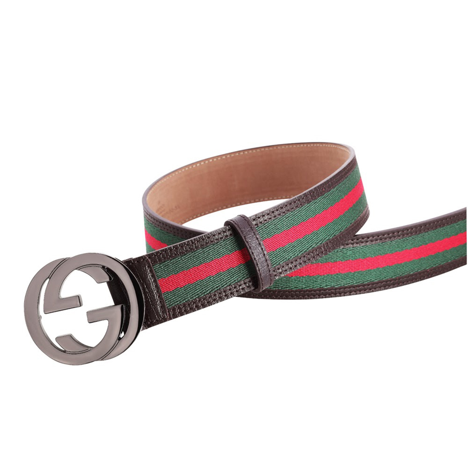 Gucci // Signature Stripe Ribbon Belt // Green + Red + Brown (90) - W ...