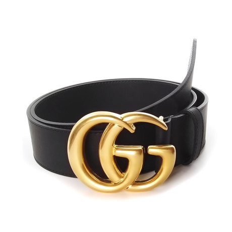 Gucci // Contoured Contoured GG Belt // Black + Gold (85)