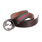 Gucci // Signature Stripe Ribbon Belt // Green + Red + Brown (85)