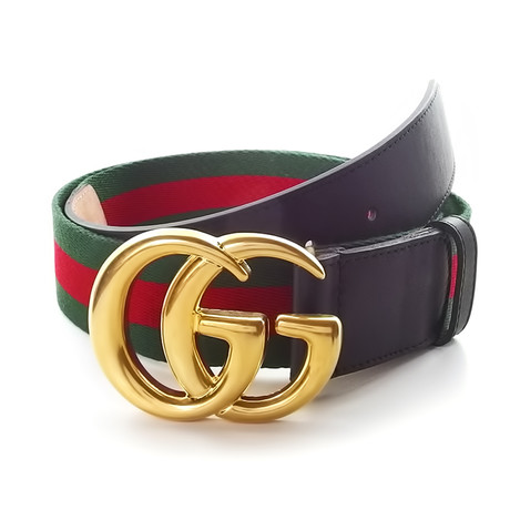 Contoured GG Stripe Ribbon Creased Belt // Green + Red + Gold (85) - Gucci Belts - Touch of Modern