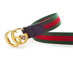 Gucci // Contoured GG Stripe Ribbon Creased Belt // Green + Red + Gold (105)