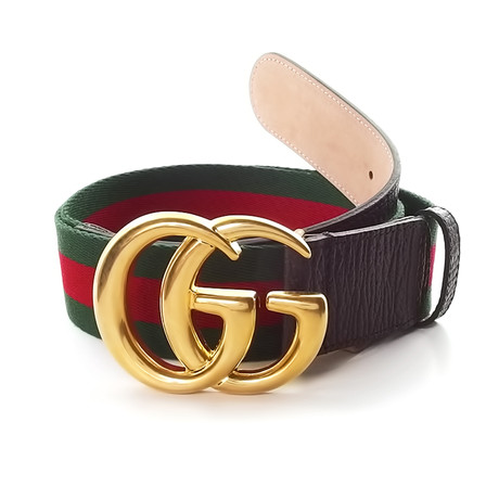 Gucci // Contoured GG Stripe Ribbon Creased Belt // Green + Red + Gold (85)