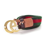 Gucci // Contoured GG Stripe Ribbon Creased Belt // Green + Red + Gold (90)