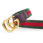 Gucci // Contoured GG Stripe Ribbon Creased Belt // Green + Red + Gold (95)