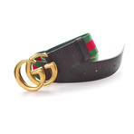 Gucci // Contoured GG Stripe Ribbon Creased Belt // Green + Red + Gold (90)