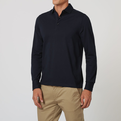 Long-Sleeve Patch Polo // Navy (S)