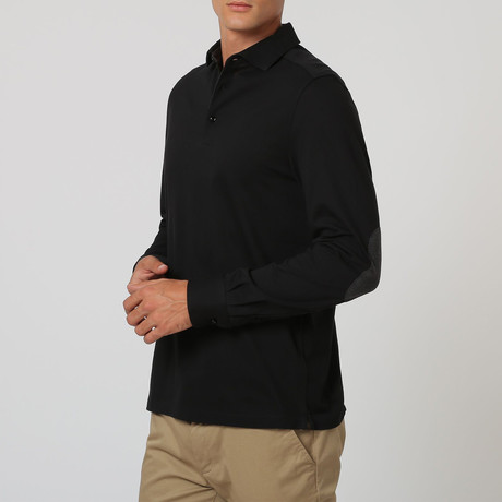 Long-Sleeve Patch Polo // Black (L)