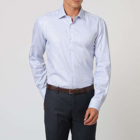 Small Check Button Up Shirt // Blue + White + Grey (38)
