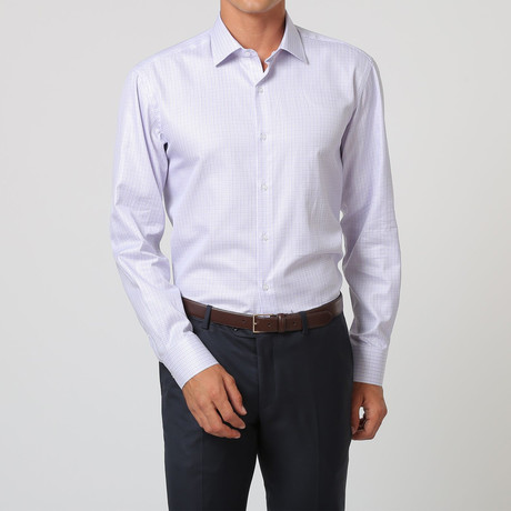 Small Check Button Up Shirt // Lilac + White (38)