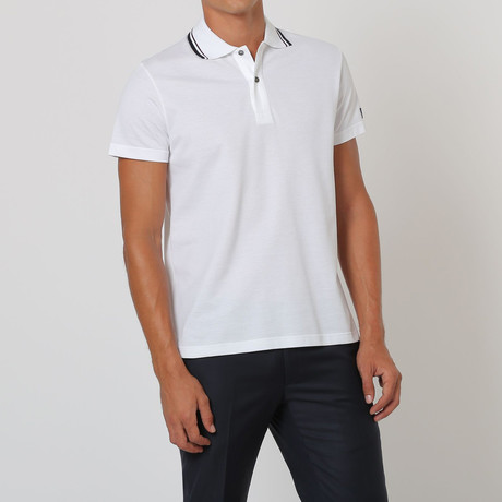 Short-Sleeve Stripe Collar Polo // White (S)