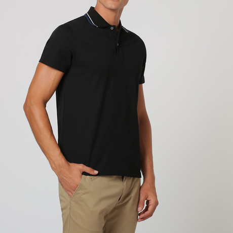 Short-Sleeve Stripe Collar Polo // Black (S)