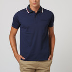 Short-Sleeve Contrast Stripe Collar Polo // Navy (XL)