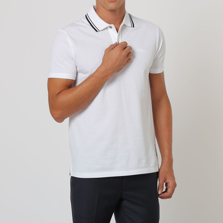 Short-Sleeve Contrast Stripe Collar Polo // White (S)