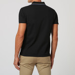 Short-Sleeve Contrast Stripe Collar Polo // Black (L)