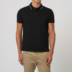 Short-Sleeve Contrast Stripe Collar Polo // Black (L)