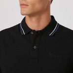 Short-Sleeve Contrast Stripe Collar Polo // Black (L)