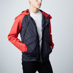 Kramer Raglan Colorblocked Jacket // Black + Red (L)