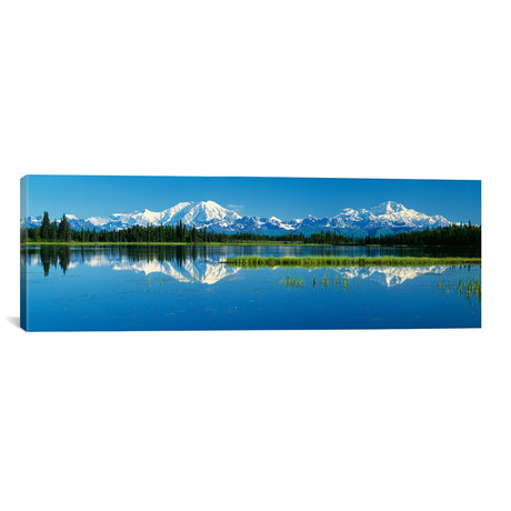 Reflection Of Mountains In Lake, Mt Foraker And Mt Mckinley, Denali National Park, Alaska, USA // Panoramic Images (36"W x 12"H x 0.75"D)