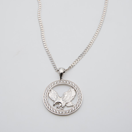 Round Eagles Watch Charm Pendant (Sterling Silver)