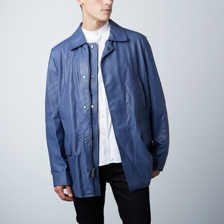 Leather High Collar Jacket // Blue (Euro: 46)