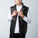 Convertible Sleeve Leather Vest Jacket // Black + Midnight (Euro: 48)