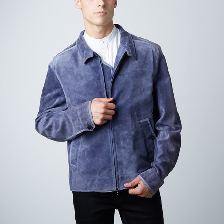Suede Boxy High Collar Jacket // Blue Steel (Euro: 46)