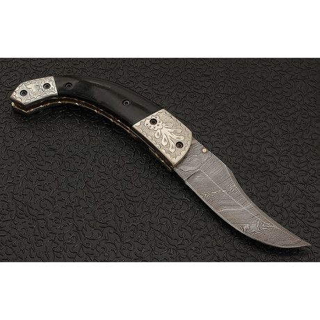 Engraved Survival Pocket Knife Damascus Folding Pocket Knife