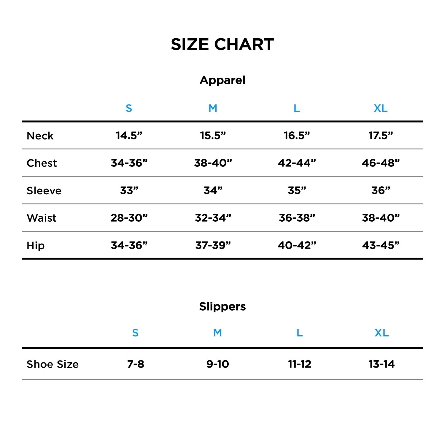 Jachs Size Chart