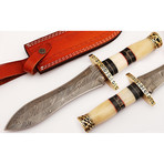 Handmade Damascus Steel Dagger // Camel Bone + Buffalo Horn