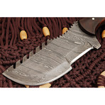 Handmade Damascus Steel Tracker Knife // Camel Bone + Rosewood