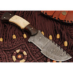 Handmade Damascus Steel Tracker Knife // Camel Bone + Rosewood