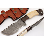 Handmade Damascus Steel Tracker Knife // Camel Bone + Rosewood