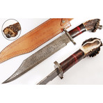 Handmade Damascus Steel Bowie Knife // Rosewood + Antler