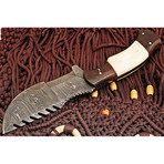 Handmade Damascus Steel Tracker Knife // Camel Bone + Rosewood