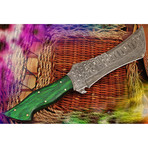 Handmade Damascus Steel Tanto Knife // Green Wood