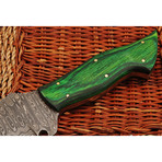 Handmade Damascus Steel Tanto Knife // Green Wood