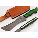 Handmade Damascus Steel Tanto Knife // Green Wood