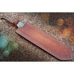 Handmade Damascus Steel Tanto Long Knife // Sheep Horn