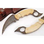 Damascus Steel Karambit Dagger // Camel Bone