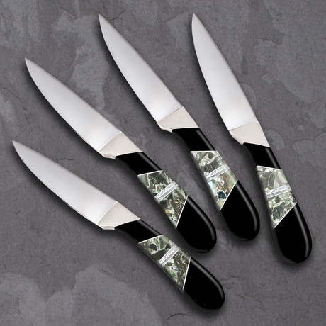Obsidian Steak Knife Set // Abalone + Zinc
