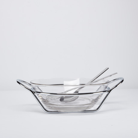 Glass Serving Bowl + Stainless Steel Servers