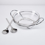 Glass Serving Bowl + Stainless Steel Servers