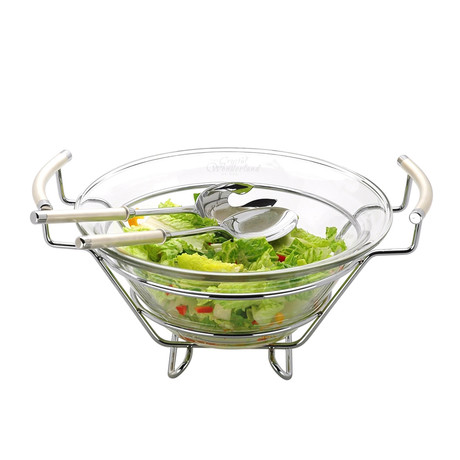 Pearl Collection Big Salad Bowl + Stainless Steel Servers