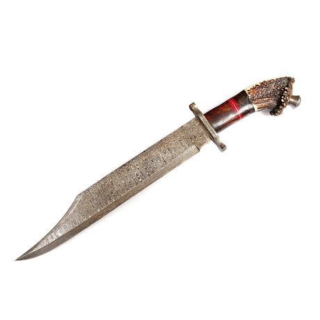 Handmade Damascus Steel Bowie Knife // Rosewood + Antler