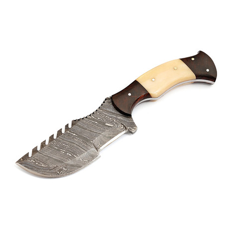 Handmade Damascus Steel Tracker Knife // Camel Bone + Rosewood