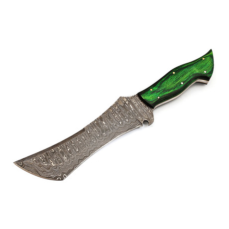 Handmade Damascus Steel Tanto Knife // Green Wood