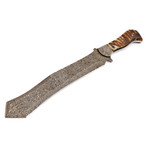 Handmade Damascus Steel Tanto Long Knife // Sheep Horn