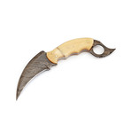 Damascus Steel Karambit Dagger // Camel Bone