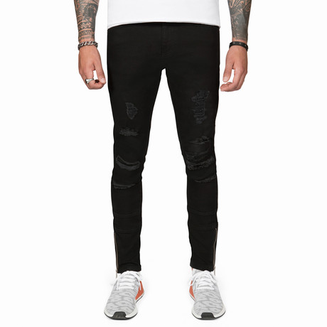 Distressed Patched Everyday Jeans // Jet Black (28WX30L)