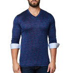 Maceoo // V-Neck Long Sleeve Shirt // Mélange Purple (XL)
